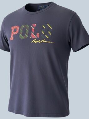 Polo Ralph Lauren Men's Navy w Multicolor Letters Short Sleeve T-Shirt Med